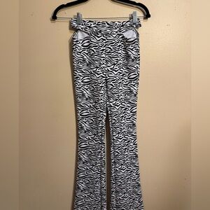 Y2K Zebra Print Flare Pants, Black & White Stretch Knit, High Rise, XXS
